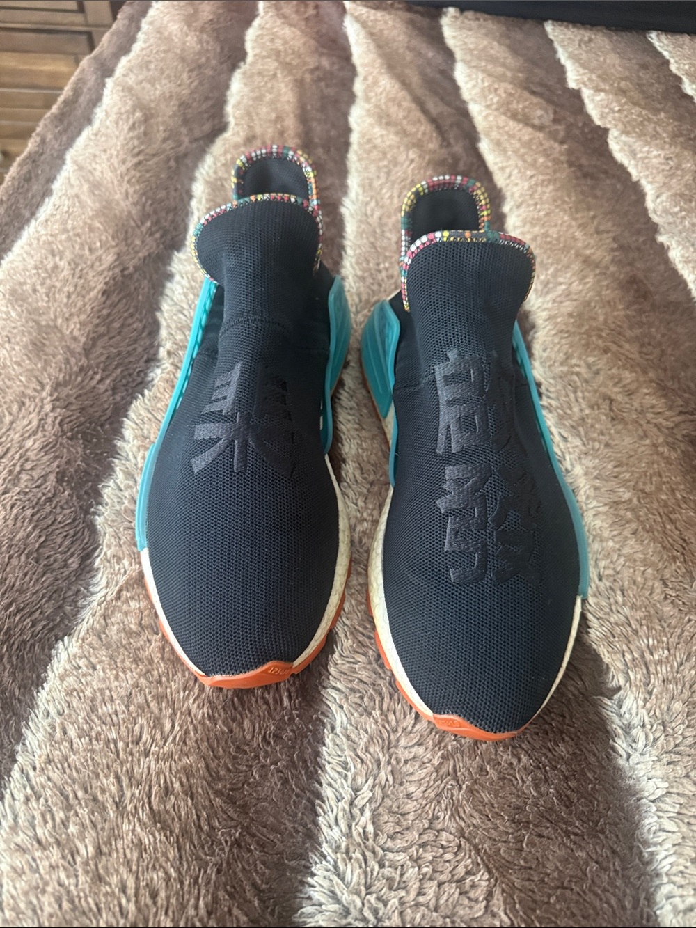 adidas Black Knit Slip-On Sneakers with Teal and Orange Accents